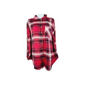 Torrid Women's Black Red Plaid Long Sleeve Flannel Button-Front Shirt Size 1